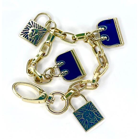 Anne Klein Handbag Charm Bracelet Gold Black Enamel Purse Lion Logo Locket Vtg